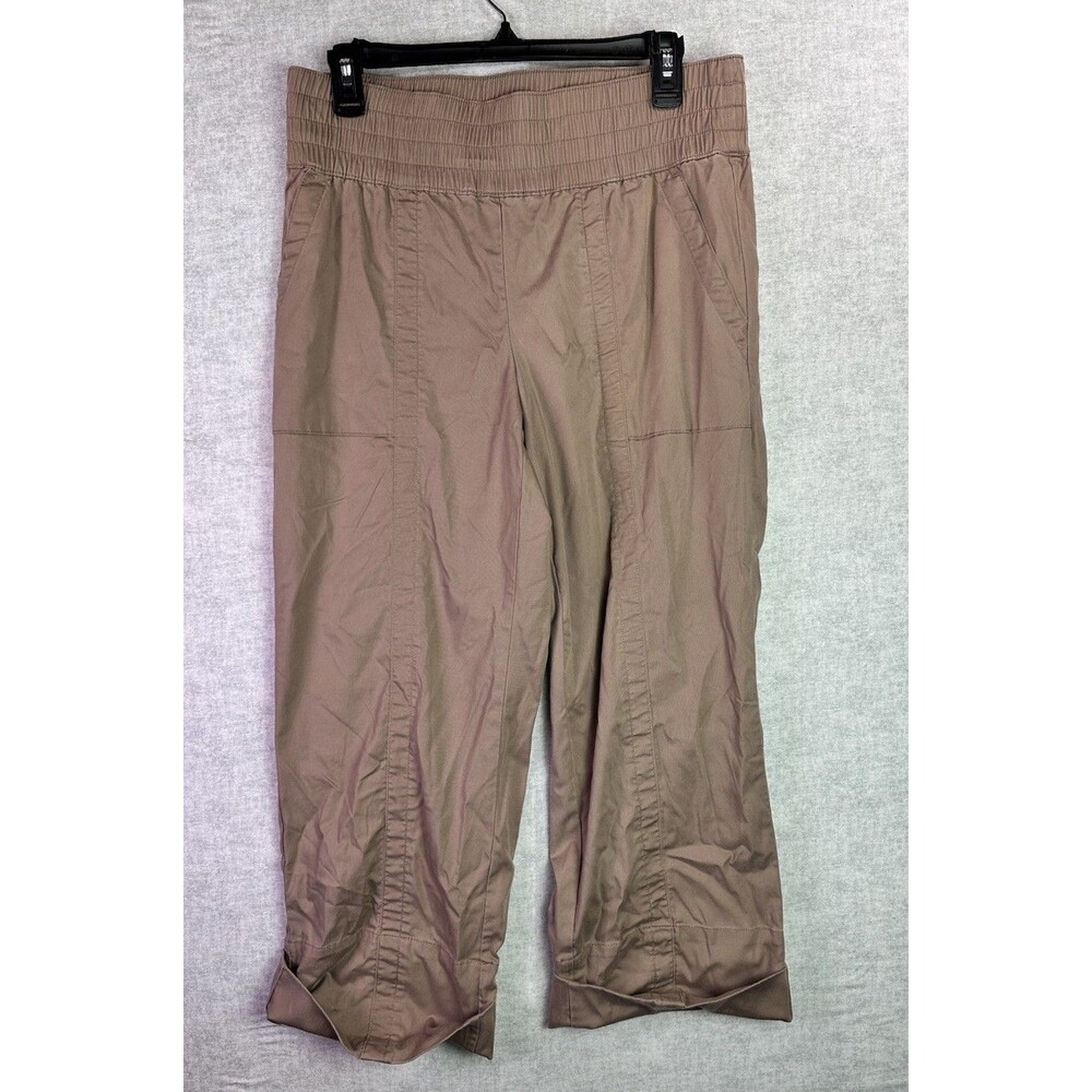 Anybody Stretch Straight Leg Ankle Pants Dark Khaki Small Lagenlook Relaxed